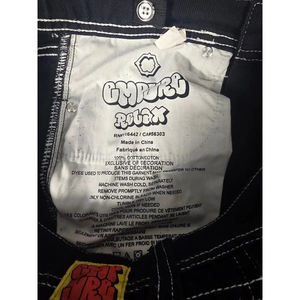Empyre Relaxed Skate Jeans Mens 26 Black Contrast Stitch Baggy Denim Embroidered